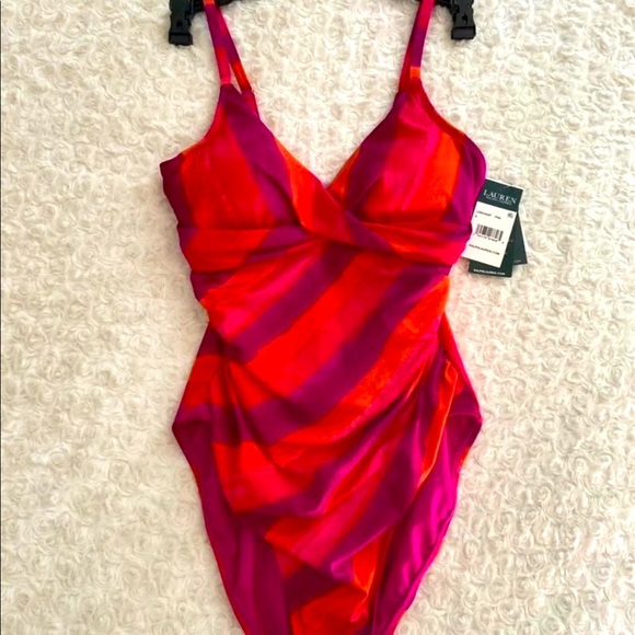 Ralph Lauren BOHO RED/ORANGE Stripe One Piece Swimsuit Size 6 - Picture 1 of 4